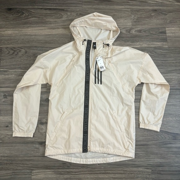 adidas WND M Casual Sports hooded Woven Jacket Beige DX9290 - Picture 4 of 5